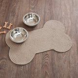 VHC Brands Indoor/Outdoor Pet Food Mat Placemat for Food Water Bowl for Dogs Cats Kitchen Bone Rug (Natural, Medium)