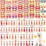 Eccliy 120 Pcs Thanksgiving Dog Bow Tie Bulk Fall Dog Grooming Bows Thanksgiving Adjustable Pumpkin Turkey Maple Leaves Pattern Pet Neckties for Small Medium Large Pet Cats