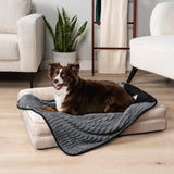 PetAmi Waterproof Dog Blanket, Leakproof Pet Blanket for Small Medium Large Dogs, Reversible Furniture Bed Sofa Couch Cover Protector, Plush Striped Pet Throw for Indoor Cat, 29x40 in, Black Grey