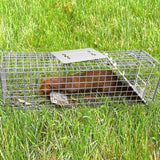 Qualirey 2 Pack 24'' Live Animal Trap Cage Cat Trap Cage Foldable Steel Humane Catch and Release Animal Trap for Groundhog Squirrel Raccoon Mole Gopher(Silver, 24.41 x 7.09 x 8.27 Inch)