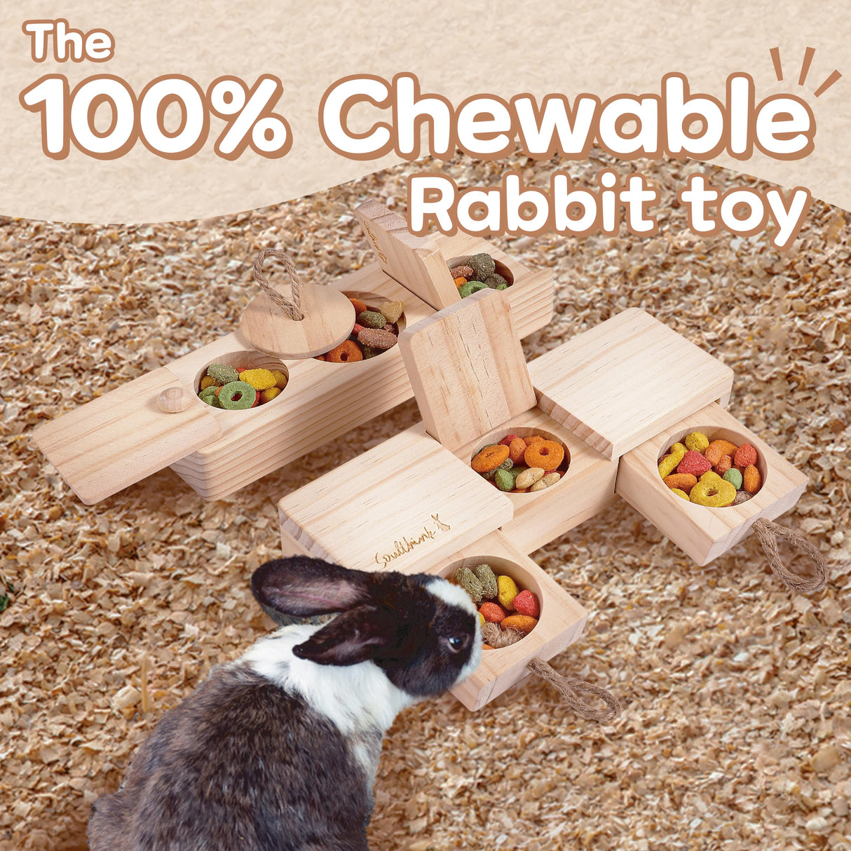 SoulThink® Interactive Wooden Pet Rabbit Toys - Sniff n' Snack Bunny Chew Toys for Rabbit Treats, Suited as Guinea Pig, Hamster for Boredom, Bunny Toys for Rabbits Keep Busy (2 Sets)