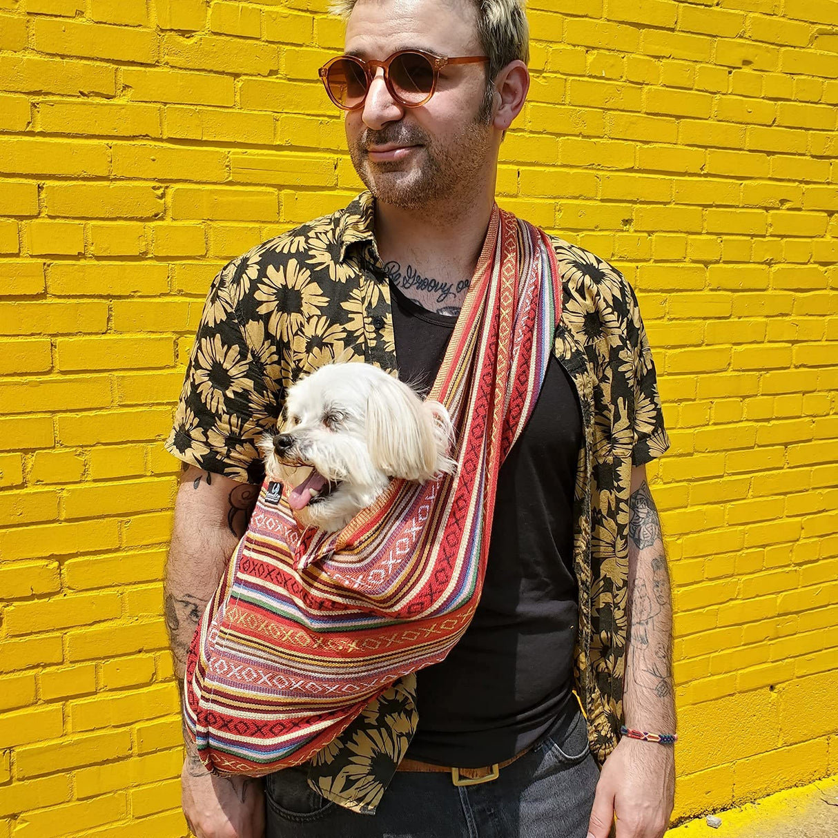 Dog Sling Carrier 100% Organic Cotton for Cats Too (Salsa)