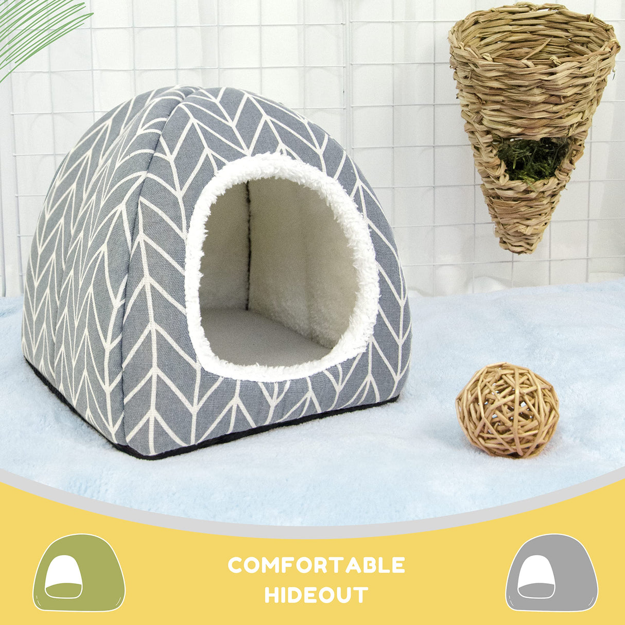 Tierecare 2 Pack Guinea Pig Hideout Bed Dwarf Rabbit House Cave Accessories Cozy Hide-Out for Little Bunny Hedgehog Ferret Chinchilla&Other Small Animals
