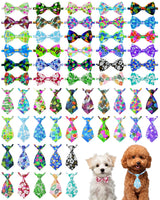 PET SHOW 60 Pack Hawaiian Small Dog Collar Bow Ties and Neck Ties Bulk Puppy Cats Adjustable Summer Floral Bowties for Medium Dogs Hawaii Bowknots Holiday Party Ties Pet Grooming Accessories