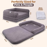 2 in 1 Human Dog Bed for Adult Foldable – Waterproof, Orthopedic Foam, Machine Washable Sherpa Cover, Non-Slip Base – Human Size Dog Bed (Dolphin Gray, 72x44x11)