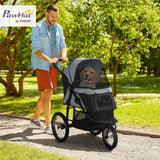 PawHut 3 Wheels Pet Stroller, Foldable Dog Stroller with Adjustable Canopy, Safety Tether, Cushion, Storage Basket, Portable Jogger for Small and Medium Dogs and Cats, Gray