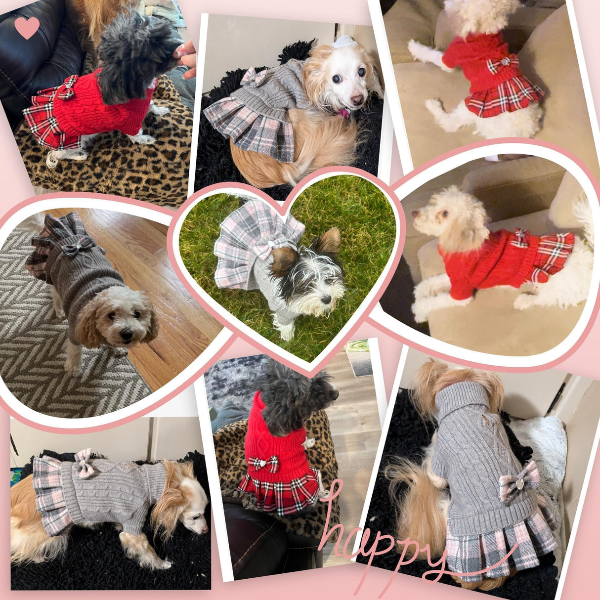 YUDODO Dog Sweater Dress for Dogs Girl with Bowtie Turtleneck Knitted Pet Dress Dog Winter Clothes Warm Sweaters for Puppy Yorkies Chihuahua Grey L