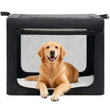 KMFurnila Dog Travel Crate 36 Inch, Portable Soft-Sided Travel Carriers for Dogs and Cats, Foldable Pet Kennel with 3-Doors Mesh Windows Indoor & Outdoor, Black