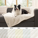 Bedsure ComfyFleece™ Waterproof Dog Blankets for Large Dogs - Soft Pet Cat Blanket Corduroy Fleece for Couch Bed Protector Washable, Cozy Calming Reversible Furniture Protection,50"x60", Cream