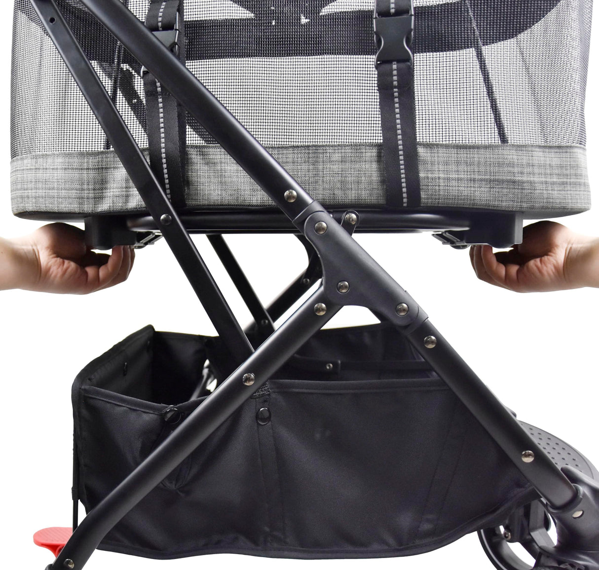 ROODO 2026 Upgraded Version 3-in-1 Dog Cat Stroller with Detachable Carrier Folding Lightweight Portable Travel Pet Gear All-Terrain Puppy Doggie Kitty Bunny Stroller for 35 lbs(Grey Lattice)