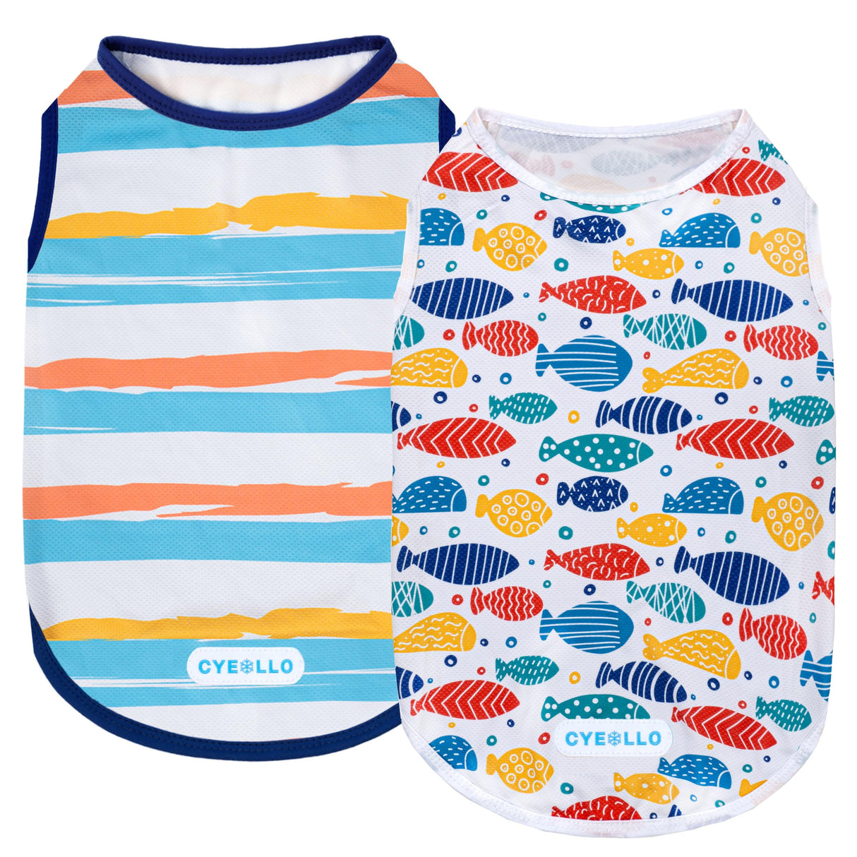 cyeollo 2pack Dog Cooling Shirt, Breathable Sleeveless Summer Clothes for Dogs, Intant Cool T Shirts for Small Dogs, Blue Fish S