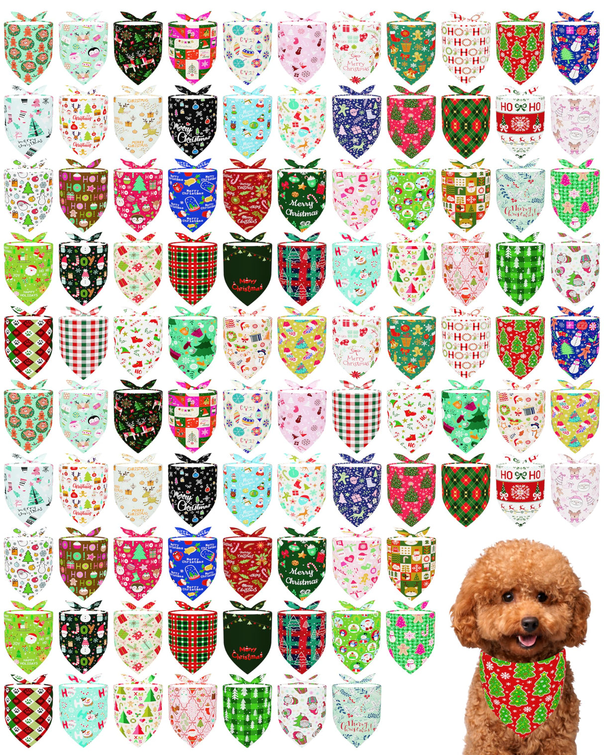 PET SHOW 100 Pack Christmas Dog Bandanas Bulk No Seam Extra Small Dog Scarves XS Xmas Puppy Triangle Bibs Kerchief Set Cats Pet Girl Boy Holiday Party Grooming Accessories, S
