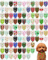 PET SHOW 100 Pack Christmas Dog Bandanas Bulk No Seam Extra Small Dog Scarves XS Xmas Puppy Triangle Bibs Kerchief Set Cats Pet Girl Boy Holiday Party Grooming Accessories, S