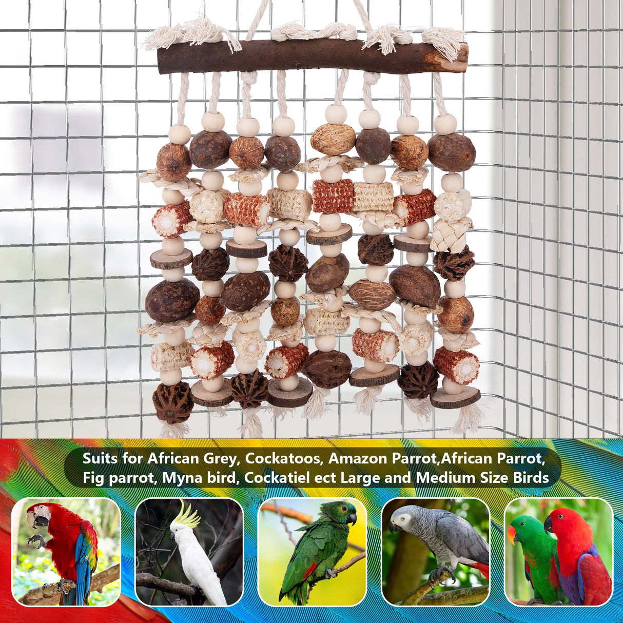 Deloky Extra Large Parrot Toy-Natural Wooden Chewing Tearing Toy for African Grey, Amazon Parrots, Macaws, Medium Breeds