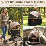 PAWPUBBY Dog Stroller for Small Dogs & Cats, 3-in-1 Pet Stroller with Detachable Carrier, Foldable Lightweight Pet Stroller with 360° Wheels, Classic Brown