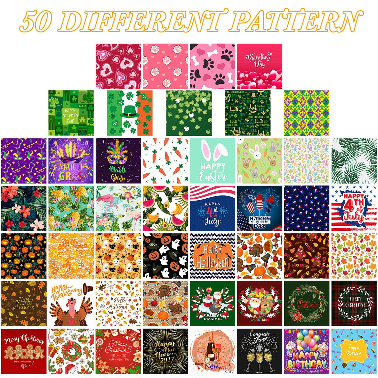 50 Pieces Holidays Dog Bandanas Patriotic Valentine‘s Day Birthday New Year Mardi Gras St. Patrick's Day Easter Summer Pets Bibs Large Dog for Small Medium Large Dogs Pets Cats