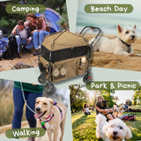 LONGDOG IMPRESSIONS Foldable Pet Wagon Dog Stroller with Removable Fully Zipped Tent, Pet Travel Wagon with Extendable Ramp Built-in Storage Attached Water and Food Station