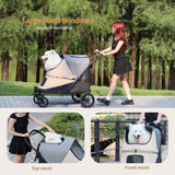 Dog Stroller for Medium/Large Dogs One-Click Folding 4 Wheel Pet Foldable Dog Stroller for 2 Dogs Jogger with Storage Pocket Suitable for Pets Up to 110LBS