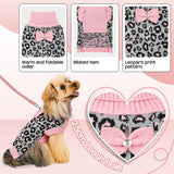 YUDODO Small Dog Sweater with Bowtie Turtleneck Leopard Knitted Pet Girl Dog Winter Clothes Warm Sweater for Yorkies Chihuahua with Leash Hole (S, Pink Leopard)