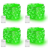 Dazzle Bright Fairy Lights Battery Operated, 4 Pack Total 80FT 240LED Silver Wire Waterproof String Lights, St. Patrick's Day Christmas Decorations for Indoor Outdoor Bedroom Yard Decor, Green