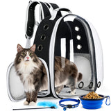 Cat Backpack Carrier with Collapsable Dog Bowl, Cat Collar & Interactive Cat Toy (4 Pcs Set)- Airline Approved Cat Carrier Bag for Medium Dogs & Cats, Animal Carrier Backpacks, Pet Backpack |Black