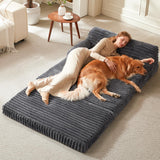 INVENHO Foldable Human Dog Bed, Orthopedic Egg-Crate Memory Foam Human Sized Dog Bed for Adult with Washable Removable Cover & Nonskid Bottom