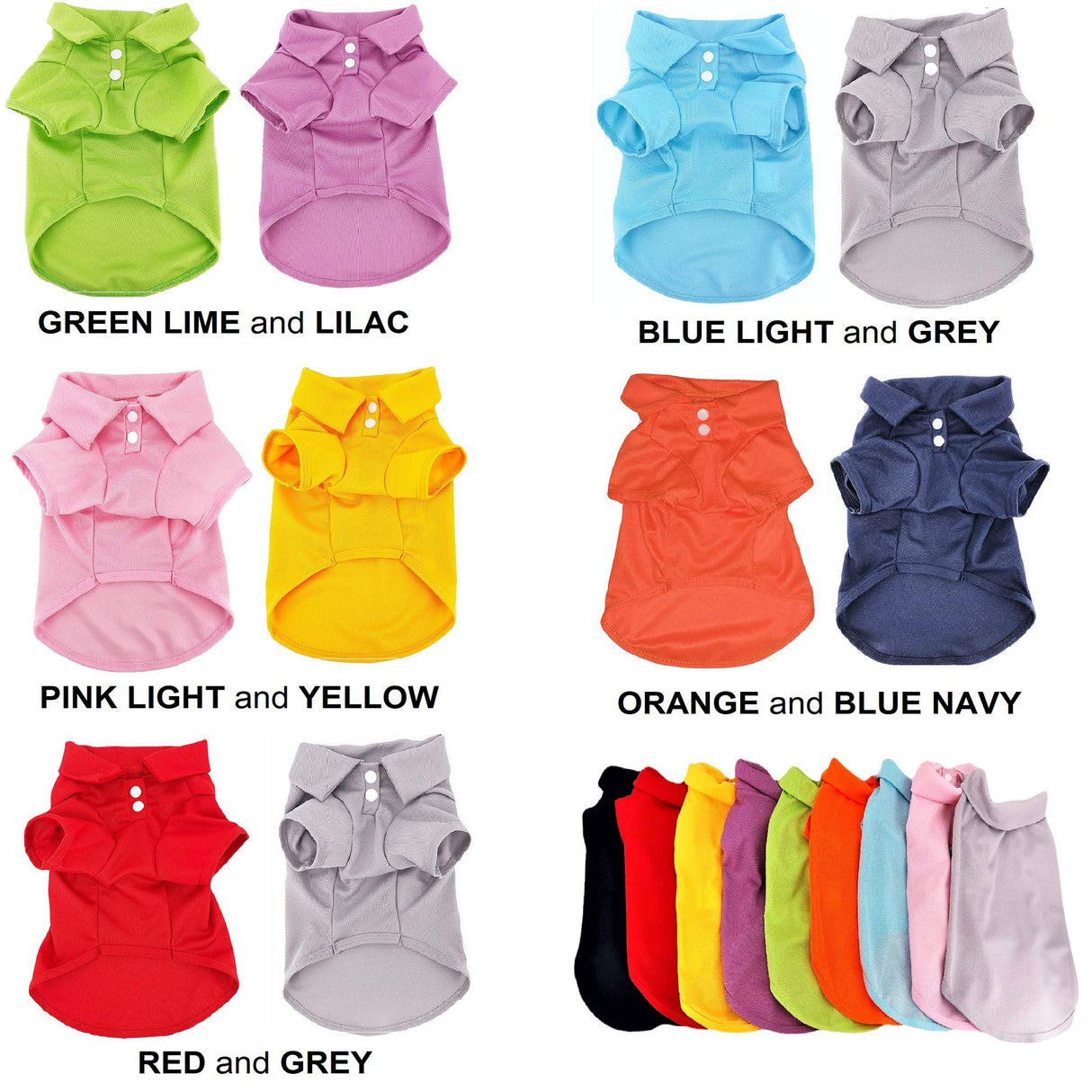 Pack of 2 Colors Dog Polo Shirt Cute Puppy Cat T-Shirt Solid Clothes Apparel for Small Pet (S: Length - 12", Green Lime and Lilac)