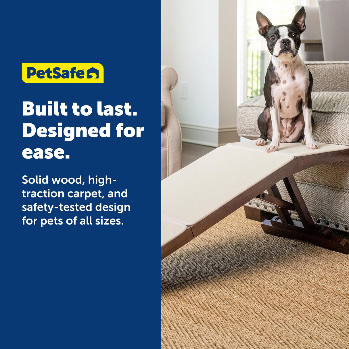 PetSafe CozyUp Sofa Ramp - Adjustable Height Anti-Slip Couch Access Ramp - Heavy Duty Carpet Cover for High Traction - Foldable & Easy to Carry - Older Pet Climbing Aid - Espresso Wooden Finish