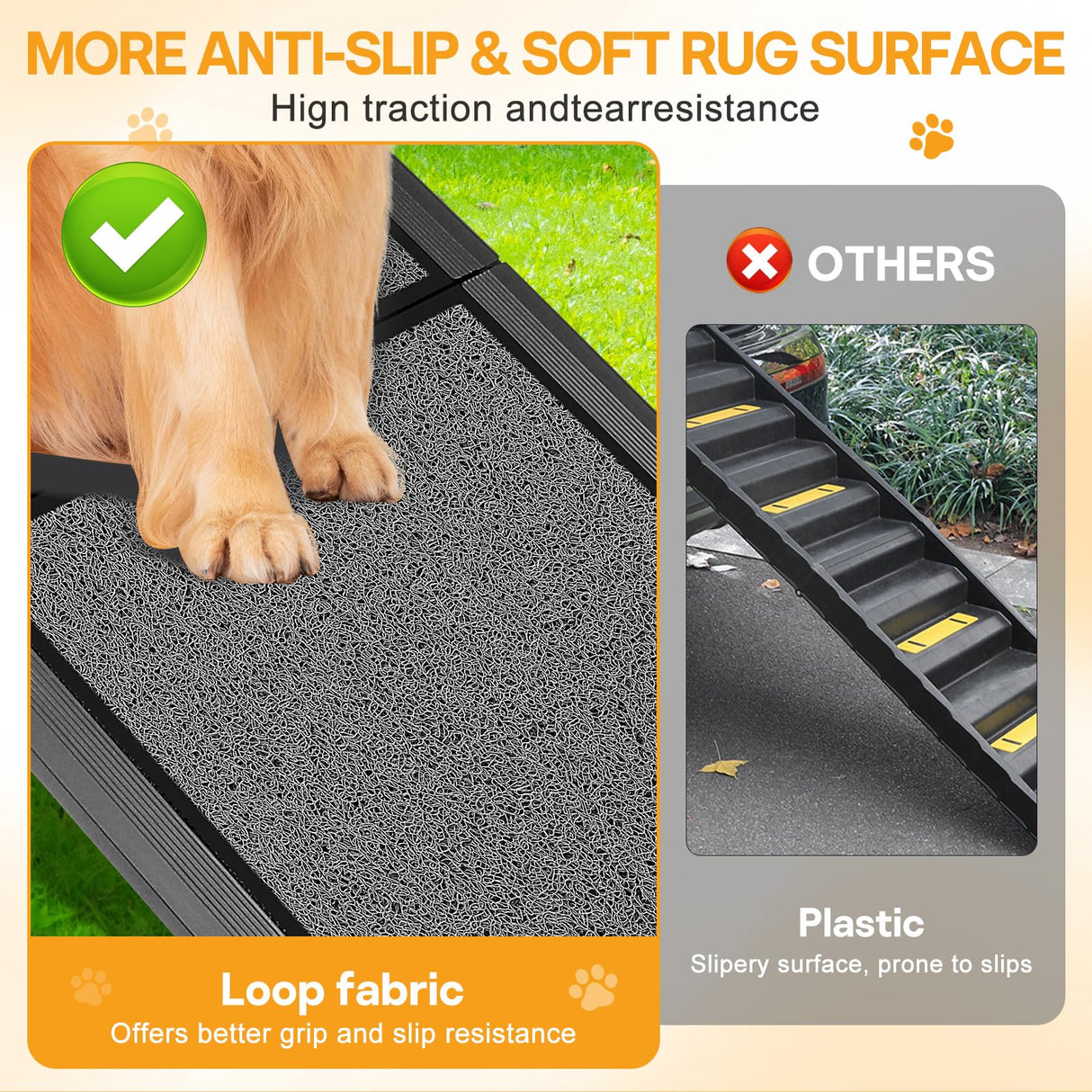 67''x 17'' Dog Ramp, Dog Ramp for Car, Folding Car Ramps for Pets, Dog Stairs Up to 250LBS, Pet Ramp with Non-Slip Rug Surface, Extra Long Dog Steps for Car, SUV, Truck