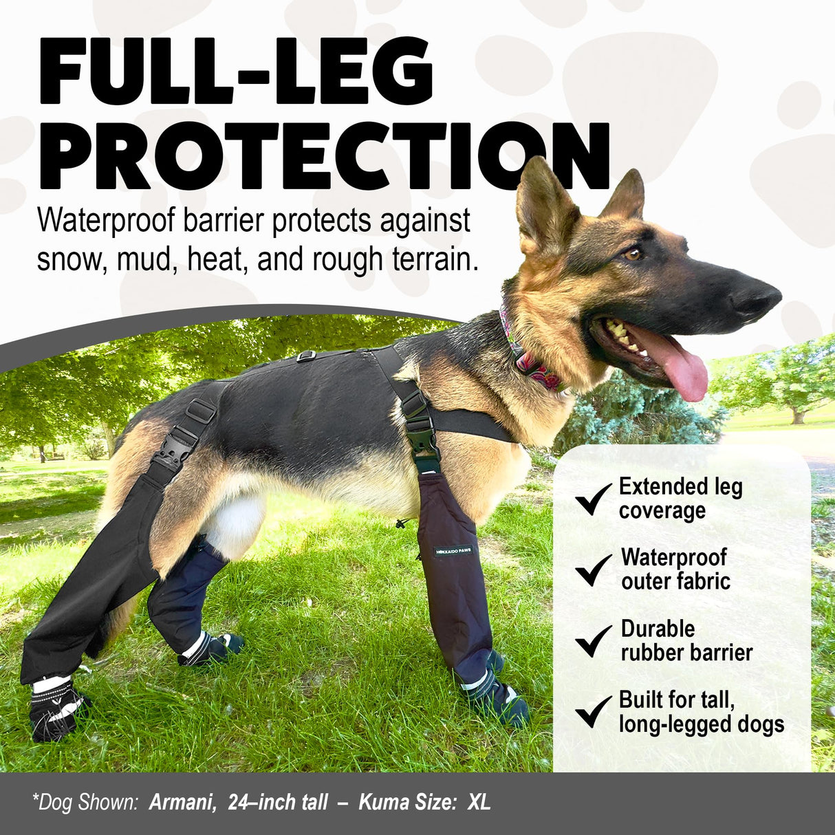 Hokkaido Paws Suspender Boots – Kuma Series, Durable, Waterproof Dog Boots, Non-Slip Rubber Soles, Adjustable Buckles, Straps & Zippers, Protect Paws from Rain, Snow, Rocks & Hot Pavement XS–2XL (XL)
