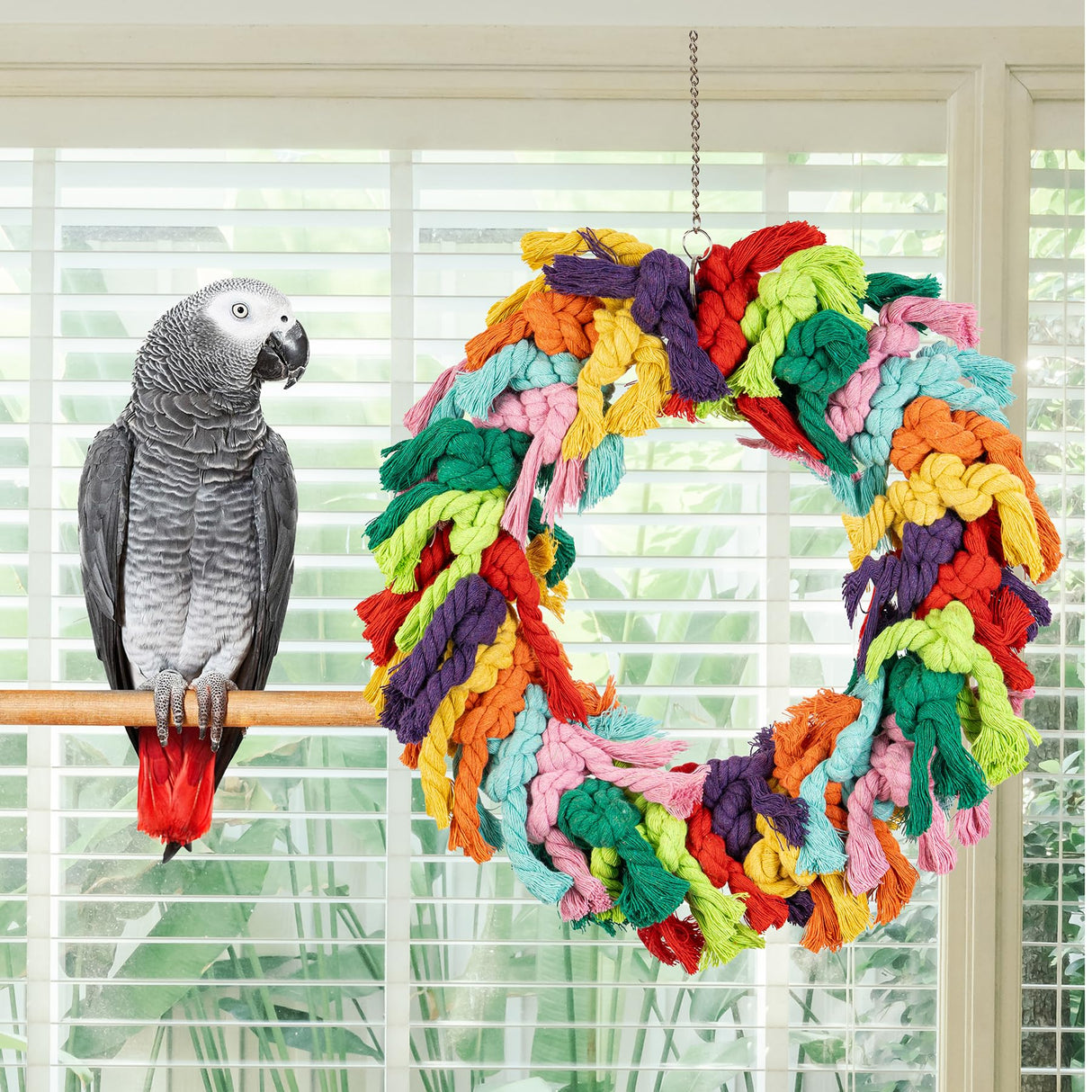 Napiass Parrot Swing for Large Birds - Colorful Cotton Rope Hanging Ring Toy for African Grey, Cockatoo, Conure, and Parakeet | Chewing, Exercise, Climbing, and Snuggling (Parrot Swing)
