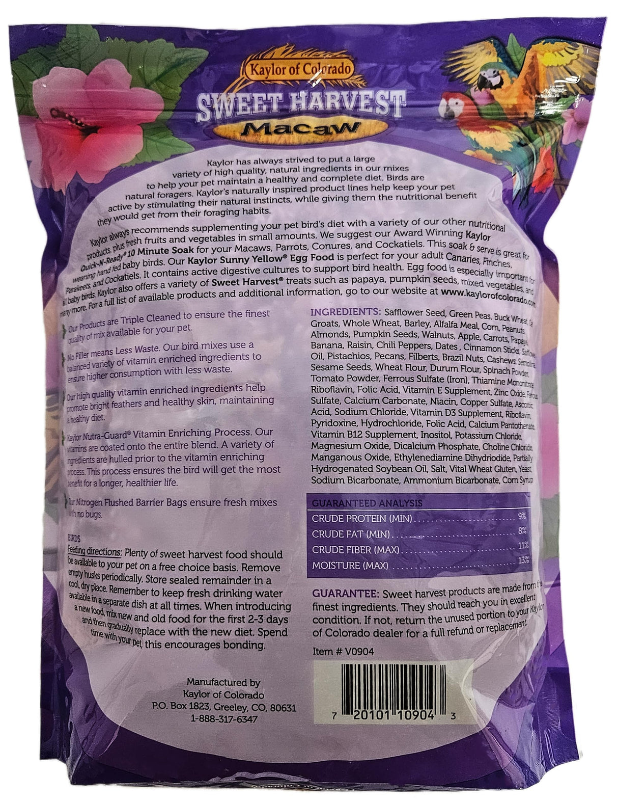 Sweet Harvest Macaw Bird Food, 4 lbs Bag - Seed Mix for Macaw Parrots