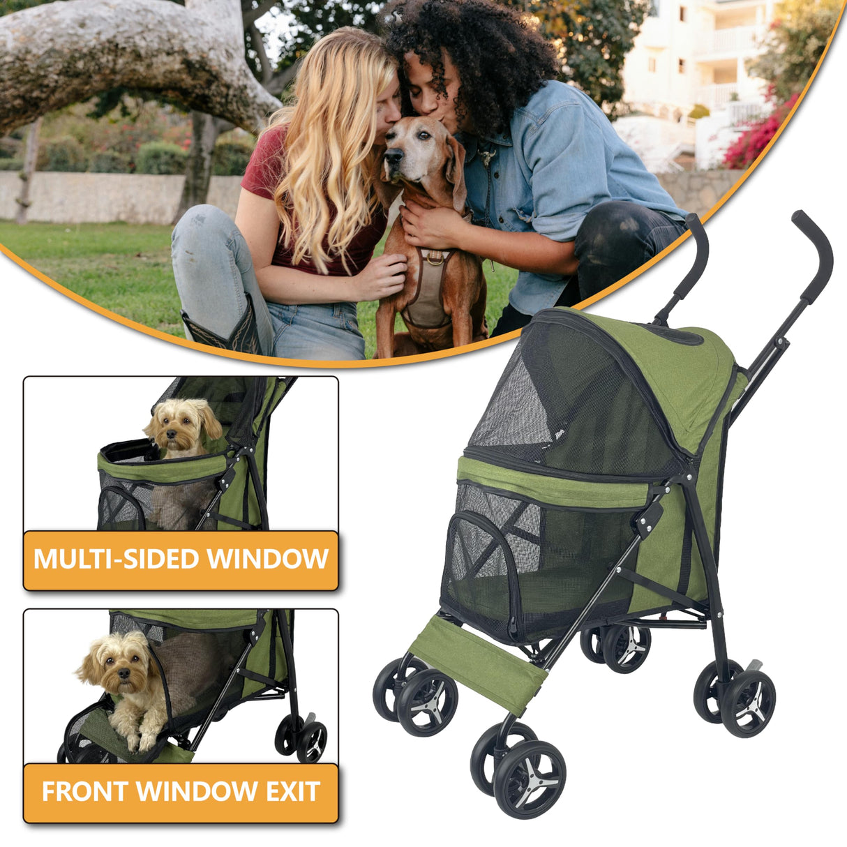 Sheziwu Dog Stroller for Small Dogs/Cats - Folding Pet Stroller with 360° Wheels, 22lbs Capacity, Portable Umbrella Stroller for Outdoor Walks/Vet Trips