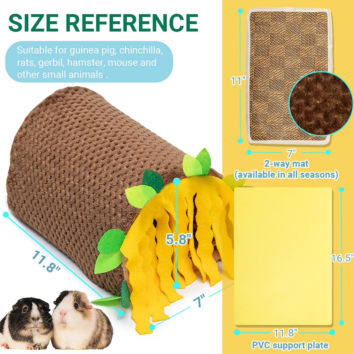 Guinea Pig Tunnel House - Small Animal Hideout Tube Cage House for Hamster Rat Mice Parrot Chinchilla Hedgehog Flying Squirrel - Playing Sleeping Resting Fleece Warm Bed Plush Nest Habitats