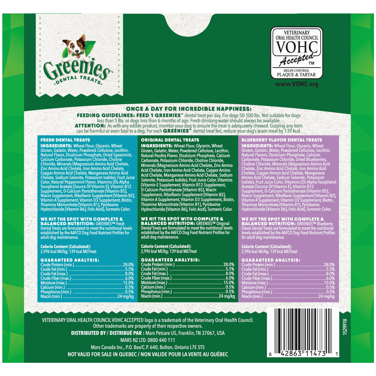 Greenies Veterinarian-Recommended Adult Natural Dental Dog Treats Large Size, Fresh Flavor, Original Flavor, and Blueberry Flavor, (3) 12 oz. Packs, 24 Count