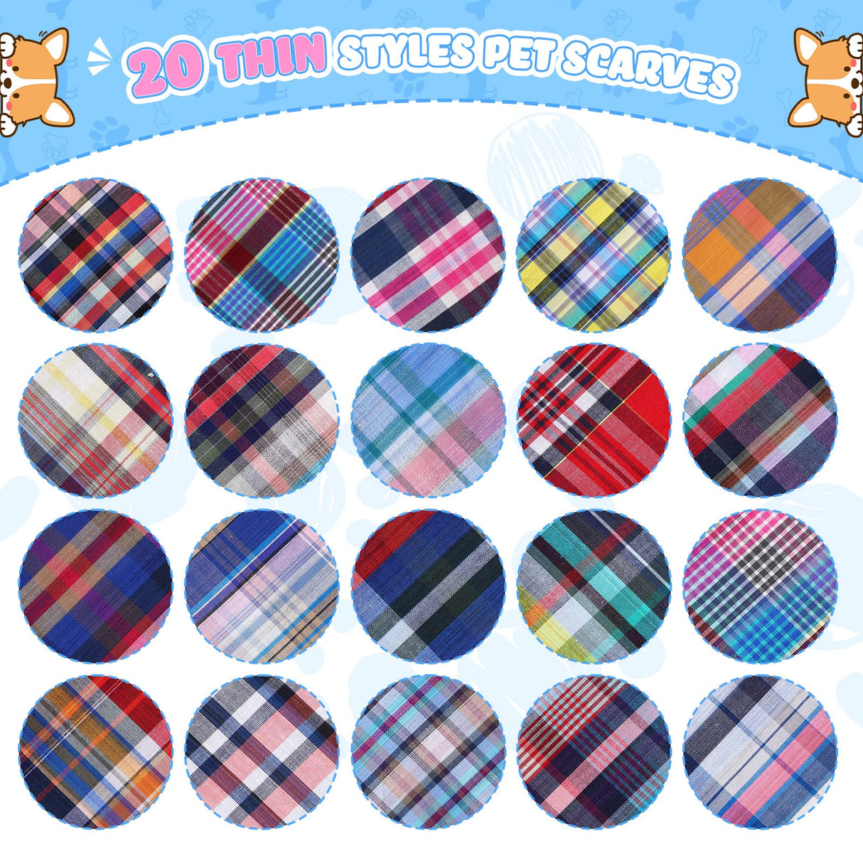 100 Pcs Bulk Dog Bandanas Plaid Dog Scarf Cute Pet Bandanas Washable Cotton Puppy Cat Bib Kerchief for Small Medium Large Pet Birthday Holiday Costume Accessories