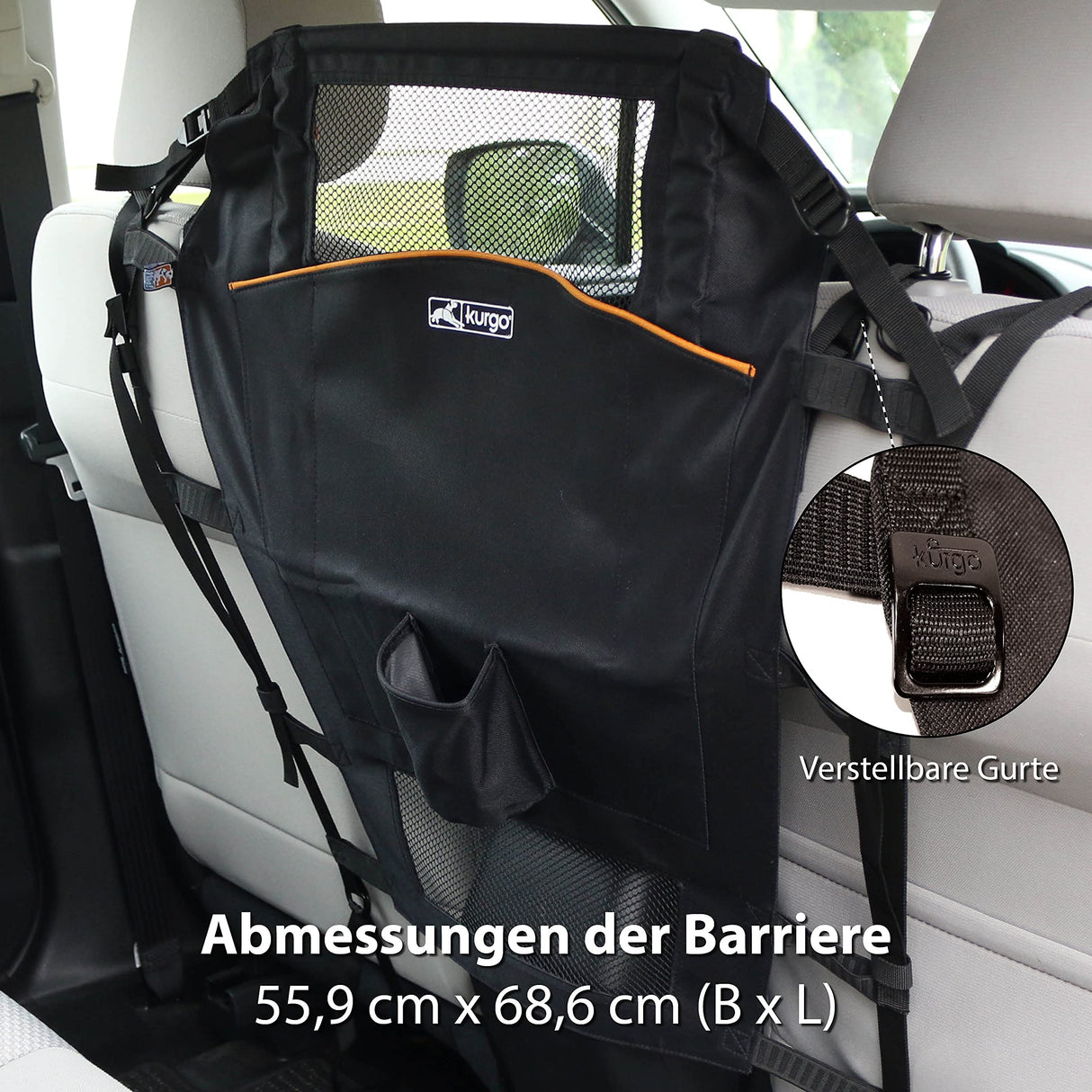 Kurgo Backseat Barrier for Dogs - Prevents Distracted Driving - Mesh Top for Visibility - Fits Cars with Fixed or Removable Headrests - Low Profile Design - Easy to Install & Remove