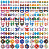 JpGdn 120PCS Dinosaur Dog Bows Pack Include 20PCS Bowties with Adjustable Buckle 40PCS Hair Bows 60PCS Flowers and Bowties Attachments for Girl Female Boy Male Dogs Grooming Accessories