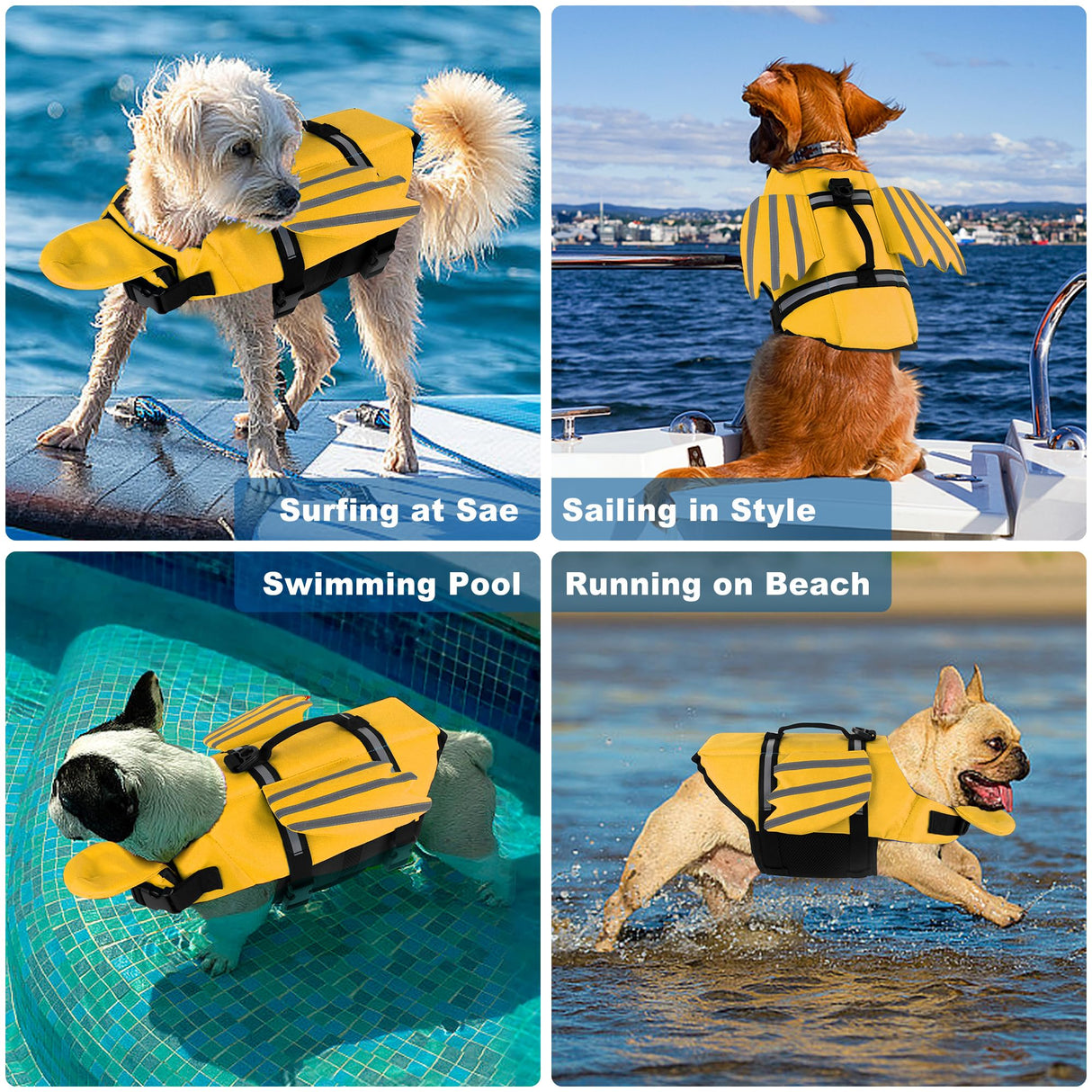 Dog Life Jacket, Cute Wings Adjustable Dog Life Vest with Chin Float and Handle for Swimming Boating Reflective High Buoyancy Swim Float Vest for Small Medium Large Dogs (Yellow, XL)