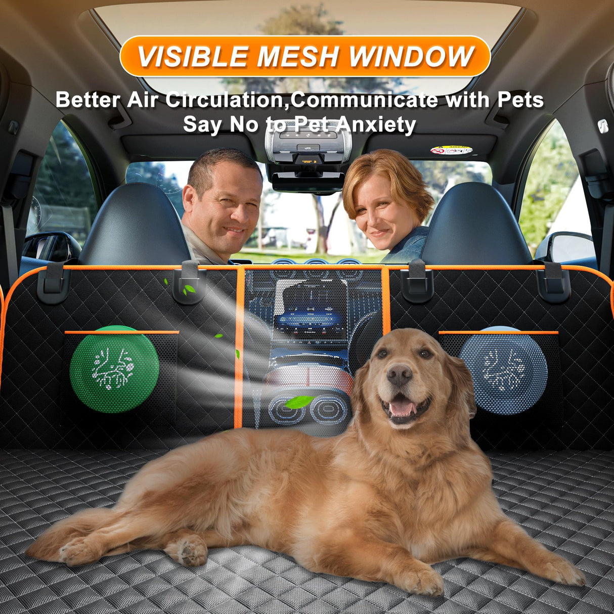 lufebut Hard Bottom Holds 420LBS, Dog Car Seat Cover for Back Seat, Back Seat Extender for Dogs, Back Seat Extender for Car Travel Bed with Mesh Window
