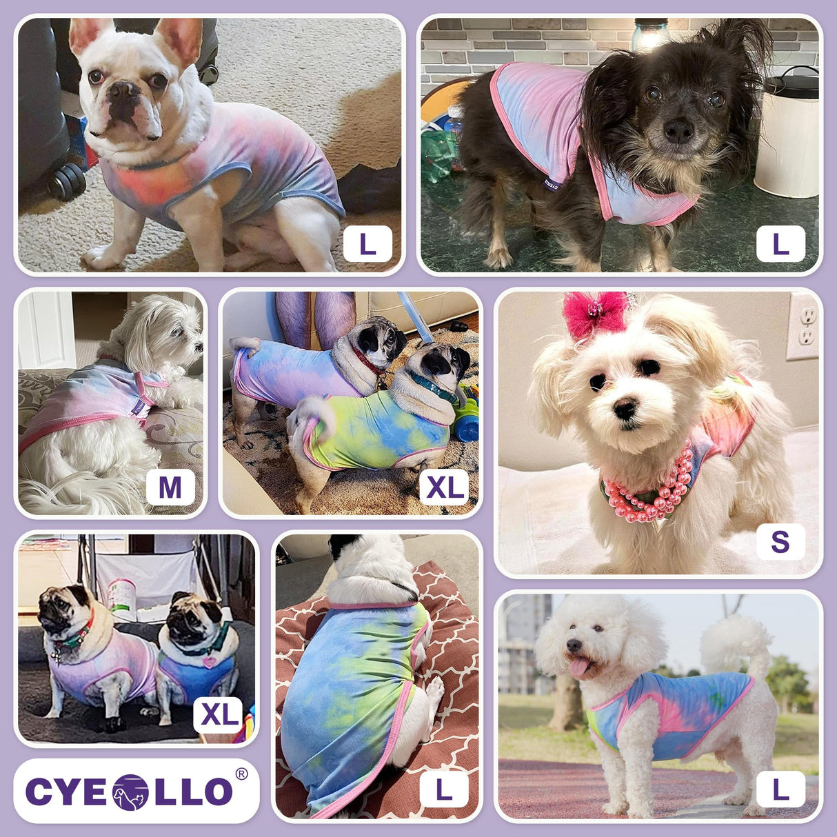 cyeollo 2 Pack Dog Shirts Tie Dye Stretchy Sun Protection Tank Top Vest T Shirt Breathable Summer Sun Protection Dog Clothes for Puppy Dogs