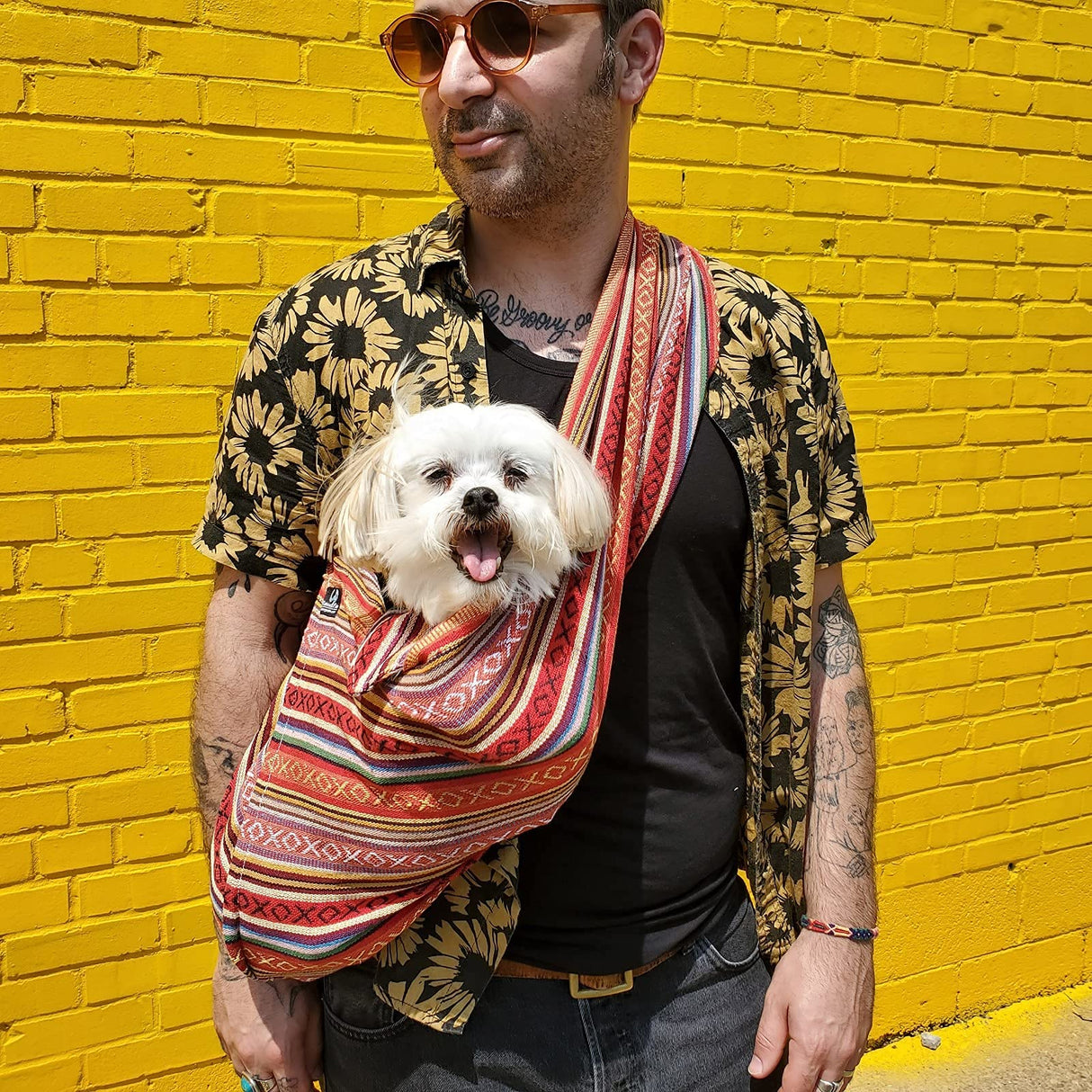 Dog Sling Carrier 100% Organic Cotton for Cats Too (Salsa)