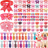 Huhumy 100 Pcs Valentine's Day Dog Bow Tie Collar Bulk Valentine's Day Dog Bow Tie Adjustable Heart Puppy Neckties Collars for Small Medium Pet Grooming Accessories Puppy Supply