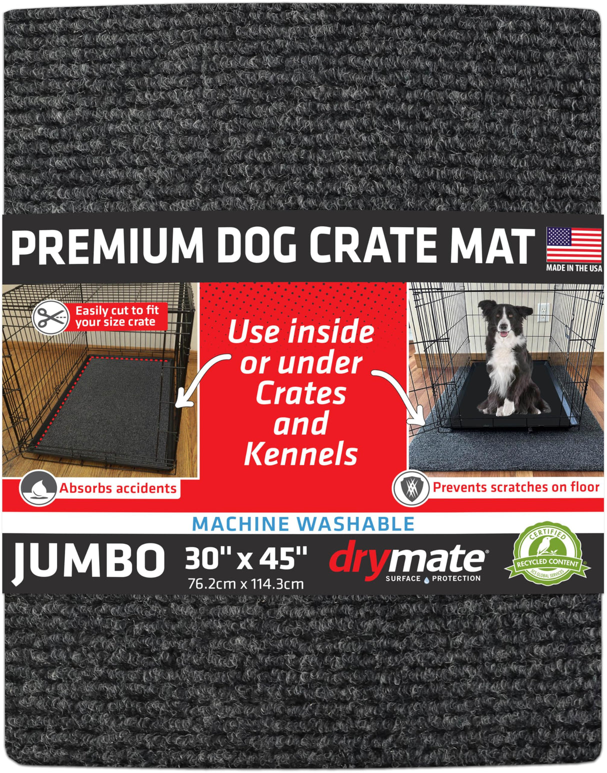 Drymate Premium Dog Crate Mat Liner, Absorbent, Waterproof, Non-Slip, Washable Puppy Pee Pad for Kennel Training - Use Under Pet Cage to Protect Floors, Cut to Fit Design (USA Made) (Dgrey)(30”x45”)