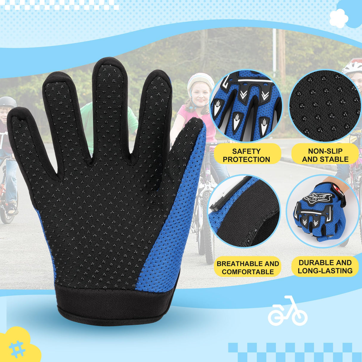 TOKCKYBL Kids Dirt Bike Gloves - Youth Motorcycle Gloves for Boys & Girls, Breathable Non-Slip Riding Full Finger Children Glove for BMX, Mountain Bike, ATV, Cycling & Outdoor Sports