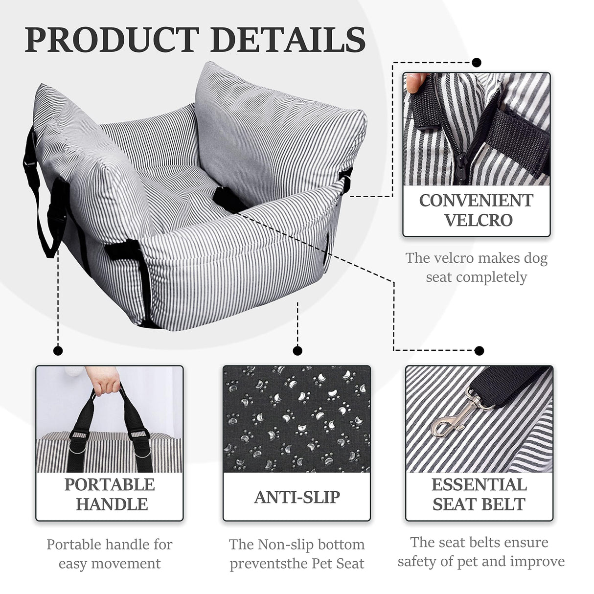 BNCKTRD Dog Car Seat for Medium Dogs Under 60 lbs Pet，2 in 1 Booster Seats Dog Bed for Car and Home Safety Travel Carrier with 2 Pockets, Blau Stripes