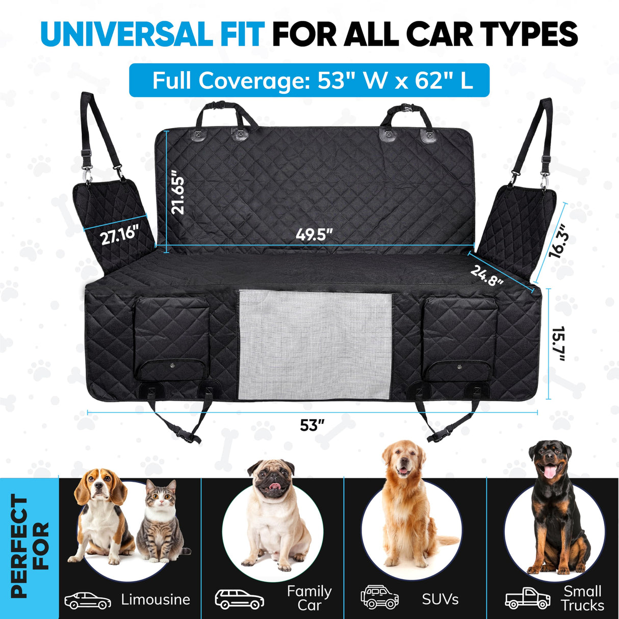 Pryze Dog Car Seat Cover for Back Seat with Mesh Window & Side Flaps | 100% Waterproof Dog Hammock for Cars Trucks & SUVs | 600D Heavy Duty Scratch Proof Nonslip | Easy Install & Machine Washable
