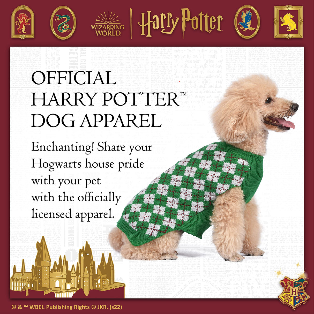 Harry Potter Slytherin Dog Sweater - Pet Outerwear for Dogs - Officially Licensed Dog Apparel & Accessories for Hogwarts Houses, Size Large