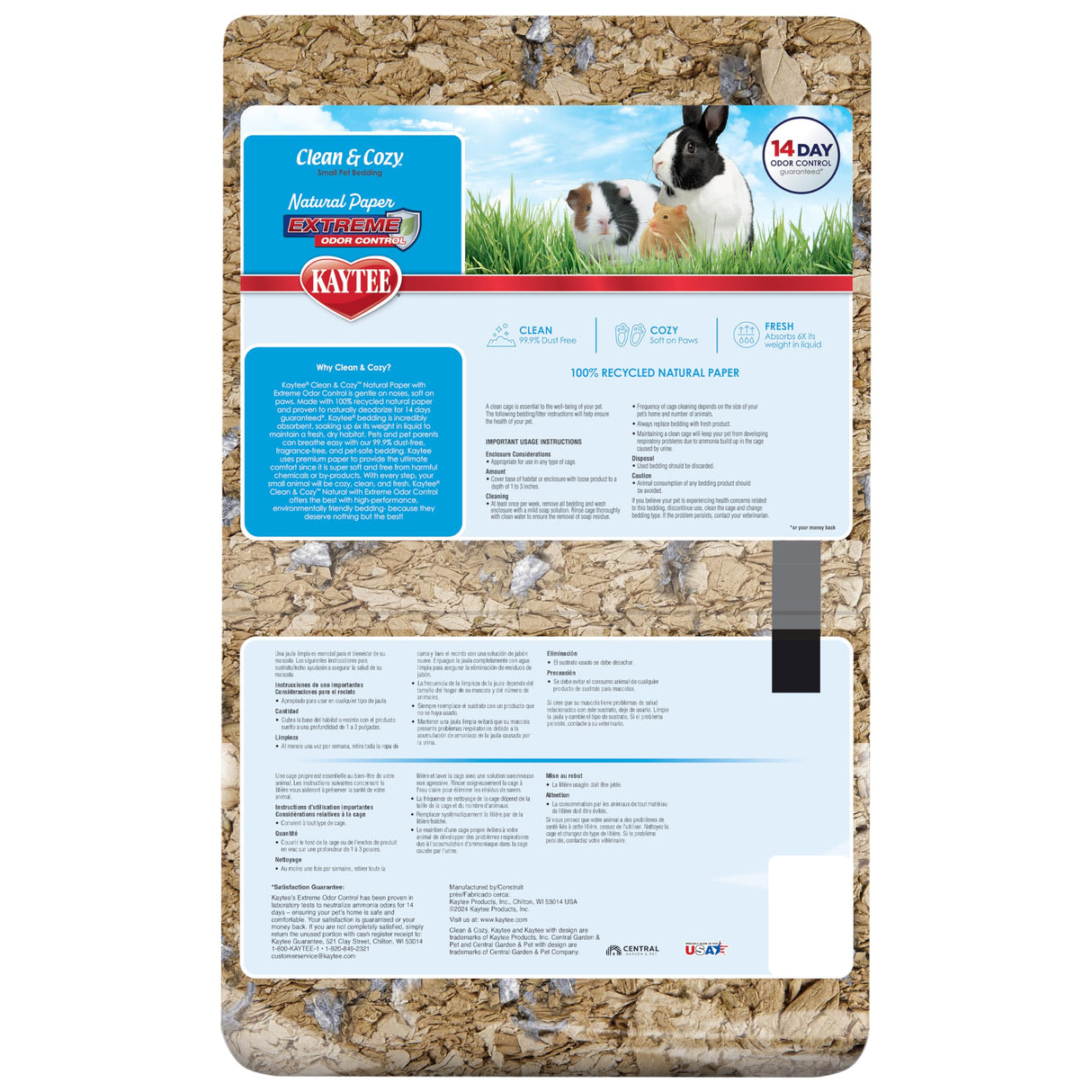 Kaytee Clean & Cozy Natural Paper with Extreme Odor Control Bedding, Made with 100% Recycled Paper
