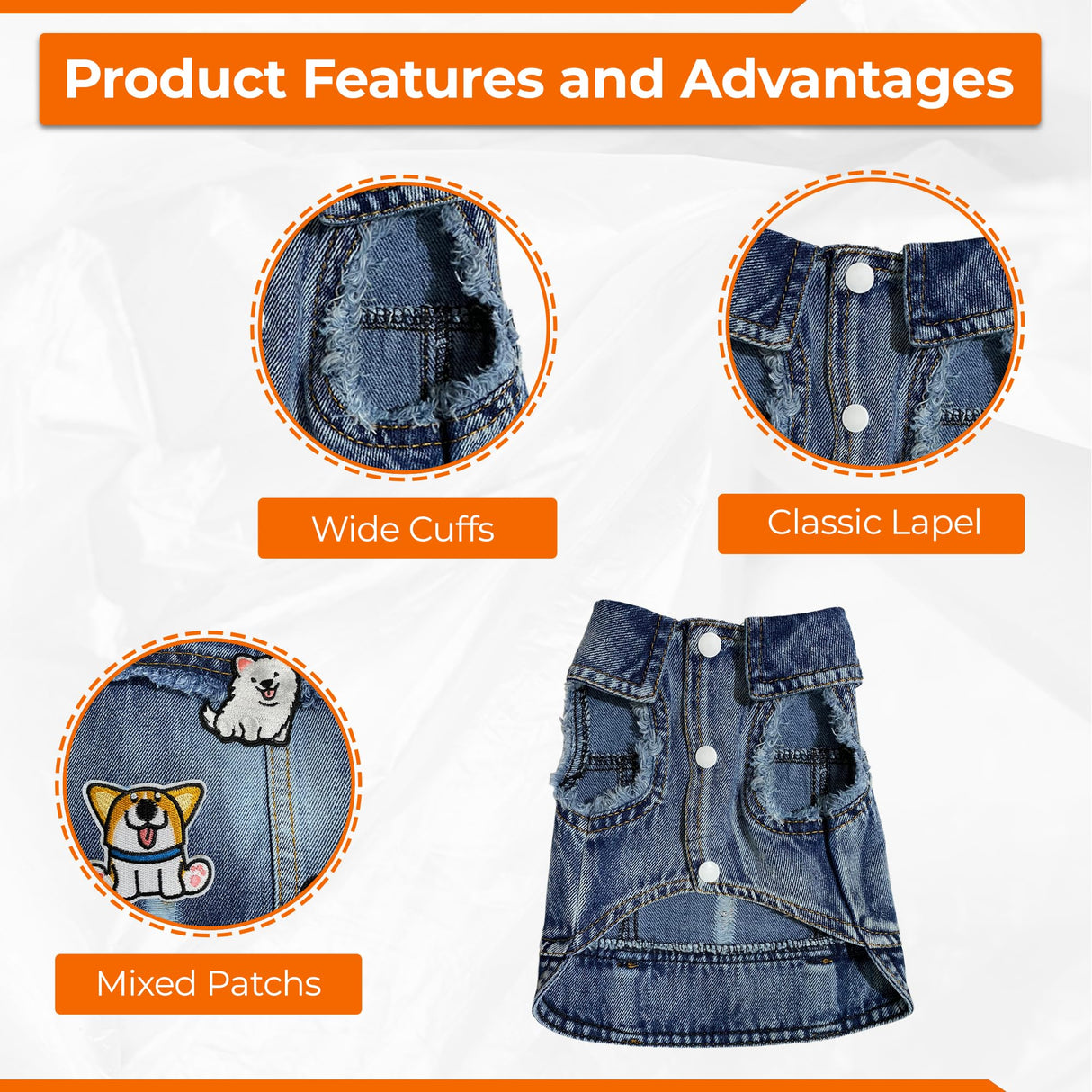 PERRINA Dog Jean Jacket - Cute Dog Outfits for Small & Medium Pets - Light & Breathable Denim Vest - Stylish Denim Cat Jacket Unique Designs - Easy to Wear & Take Off-Cool Puppy Clothes (XX-Large)